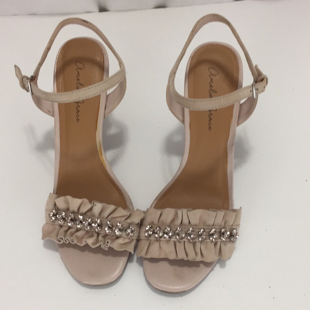 Amelia Grace Betty Leather  Strap Heeled Sandals with Rhinestones Size 9M